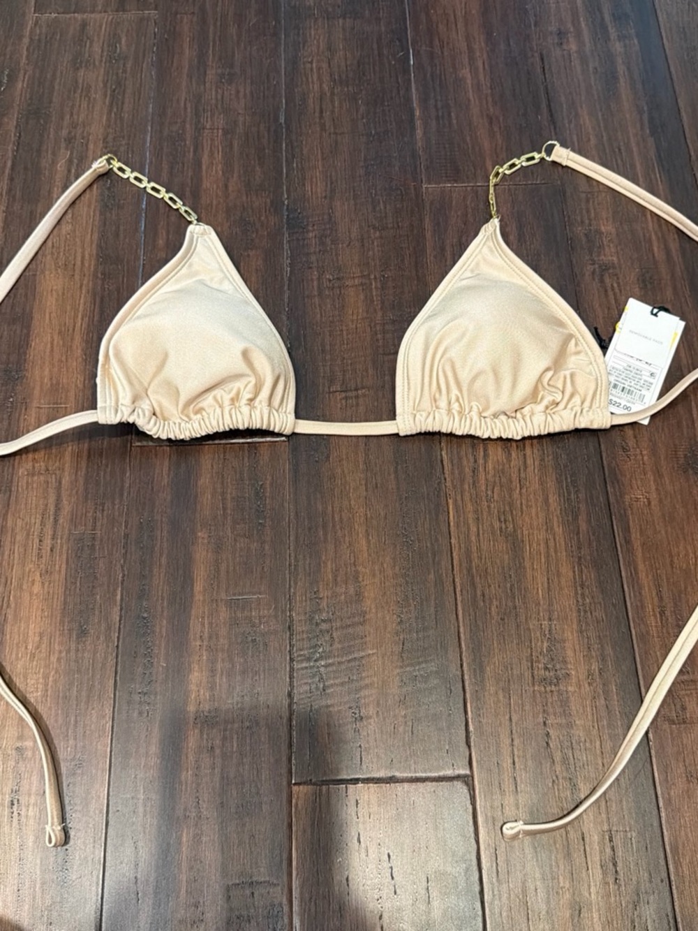 Target Beige Triangle Bikini Top with Gold Chain Straps